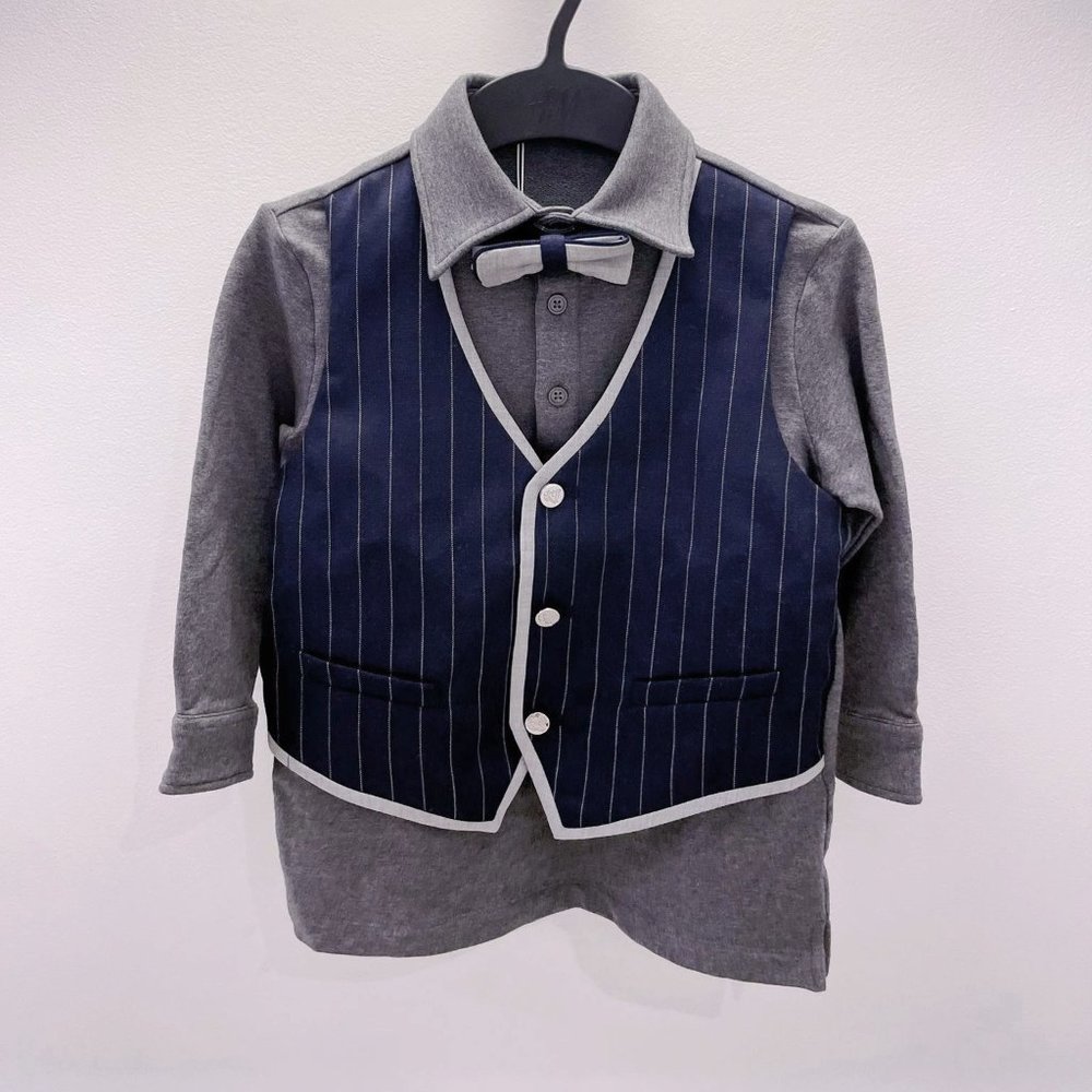 Nicolas & Bears Stripe Tuxedo Cotton Long Sleeves Shirt NEW